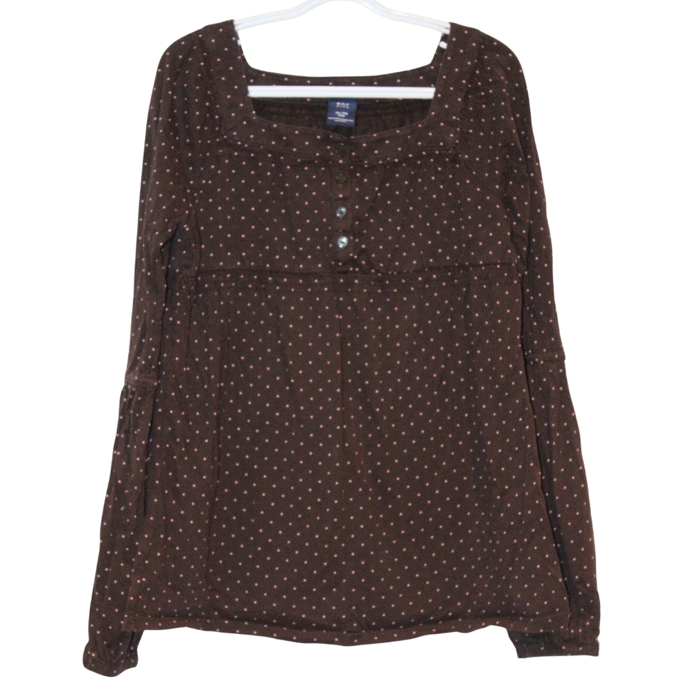 3/$20 🏷 Gap Brown & Pink Polka Dot Tunic Shirt Size 12